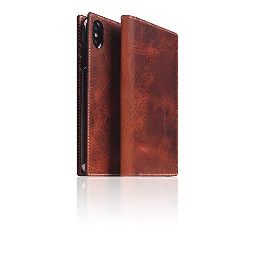 SLG iPhone Xs Max Leather Wallet Case, D7 Italian Wax Leather Diary Flip Cover Card Slot Holder with Gift Box, Handmade and Designed for Apple iPhone Xs Max (Brown)