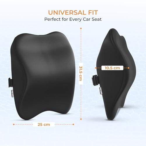 Image of CareFoam Memory Foam Car Neck Pillow for Driving Comfort - Ergonomic Headrest Cushion for Neck & Spine Support - Adjustable Strap, Breathable Washable Cover, Ideal for Long Drives | Black Velvet