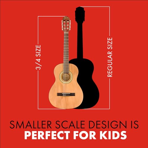 Image of Fender FA-25N 3 /4 Size Nylon String Acoustic Guitar, Beginner Guitar, with 2-Year Warranty, Perfect Beginner Guitar for Kids that is Easy on Fingers, Includes 3 Months of Free Lessons, Natural