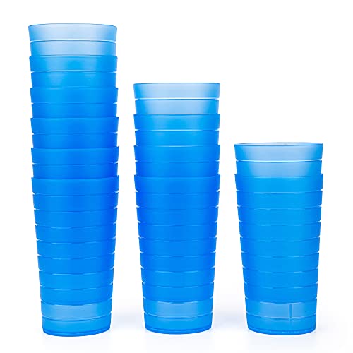 Mixed Drinkware 22-ounce Plastic Tumblers/Drinking Glasses/Party Cups/Iced Tea Glasses, Set of 12 Blue | Unbreakable, Dishwasher Safe, BPA Free