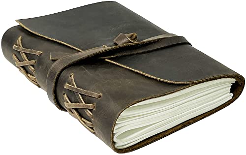 Image of RUSTIC TOWN Brown Leather Bound Journal for Men - Full Grain Leather Notebook Diaries for Men Women - Handmade Travel Journal Diaries for Writing - Gifts for Him Her (Brown)