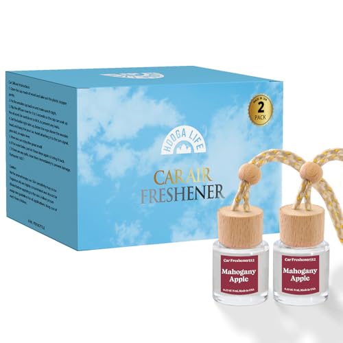Image of HoogaLife Car Air Freshener Diffuser 2 Pack Hanging Air Freshener Diffuser - Mahogany Apple Fragrance Oil Air D iffuser for Car, 45+ Days Long Lasting Fragrance Made in USA (MA112)