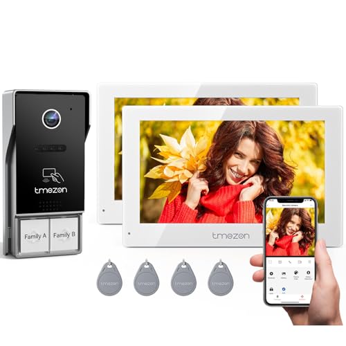 TMEZON Videoportero WiFi 2 Hilos, Video Portero Automático 1080P, 7'Pantalla Táctil a Color, Visión Nocturna, Apertura por APP y Tarjeta, Detección de Movimiento, Grabación y Reproducción, 2 Familias
