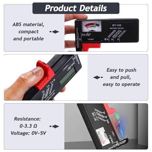 Uniwersalny tester baterii, przenośny tester baterii bez baterii, miernik napięcia baterii AA AAA C D 9 V 1,5 V Typ przycisku, kompaktowy tester do użytku domowego i elektronicznego