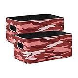 YETTASBIN Red Camo Felt Storage Baskets with Handle, Collapsible Open Storage Bin Drawers Storage Box for Shelf Closet Office Bedroom Nursery...