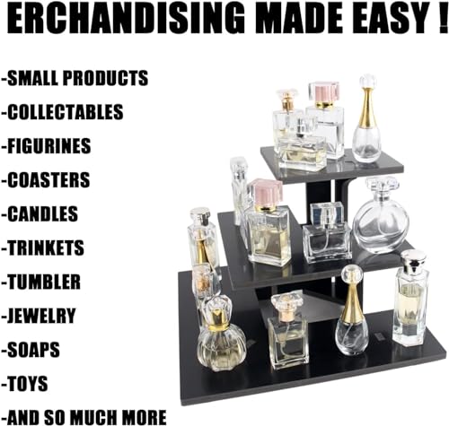 HAOWUJIN 3 Tier Corner Retail Display Stand Portable Product Shelves, Black Store Retail Display Stand, Cupcake Stand, Candle Tumbler Display Rack for Craft Shows, Trade Shows, Farmers Market - Thumbnail 5