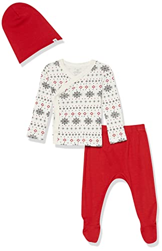 Image of HonestBaby 3-Piece Organic Cotton Kimono Top, Footed Pant & Headband/Beanie Set for Infant Baby Boys, Girls, Unisex
