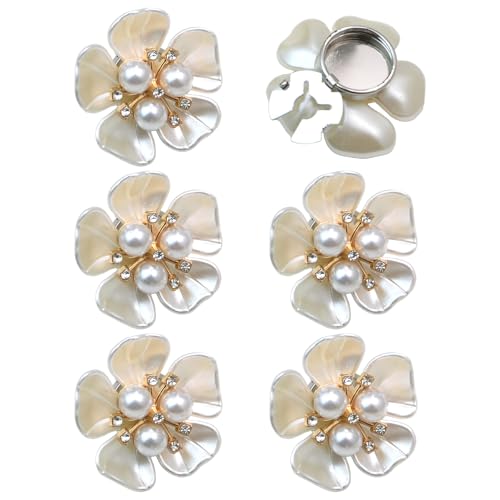 6 Pcs Crystal Pearl Button Covers Decorative Rhinestone Buttons Covers Pins Detachable Shirt Button Clips Buttons Jewelry Reusable Button Covers for Crafts Sewing DIY (White)