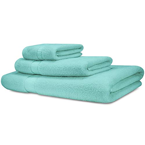 Cosy House Collection Luxury Rayon Derived From Bamboo Blend Cotton 3 Piece Bathroom Towel Set – Soft, Absorbent And Eco-Conscious – Includes 1 Bath Towel, 1 Face Towel/Washcloth, 1 Hand Towel - Aqua #TOP23