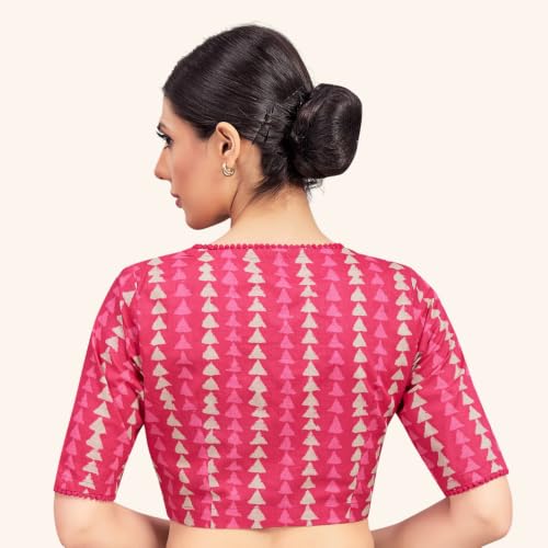 Image of Studio Shringaar Women's Cotton Block Printed Elbow Length Sleeves Saree Blouse.