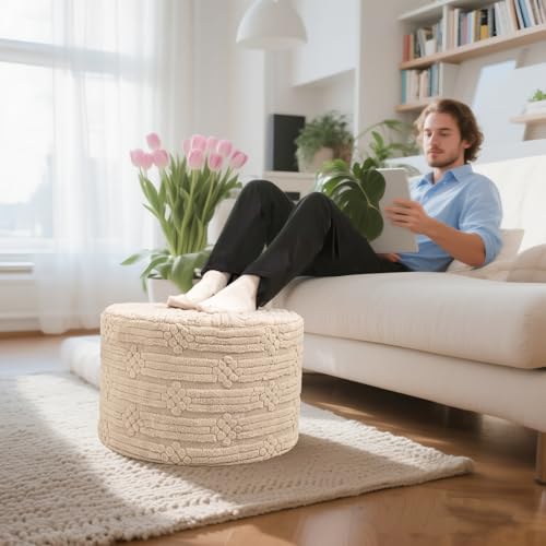 Asuprui Pouf Ottoman Foot Rest – Plush Round All-in-one Foam Stool for Cozy Lounging, Floor Pouf & Chic Decor (Light Coffee) - Thumbnail 7