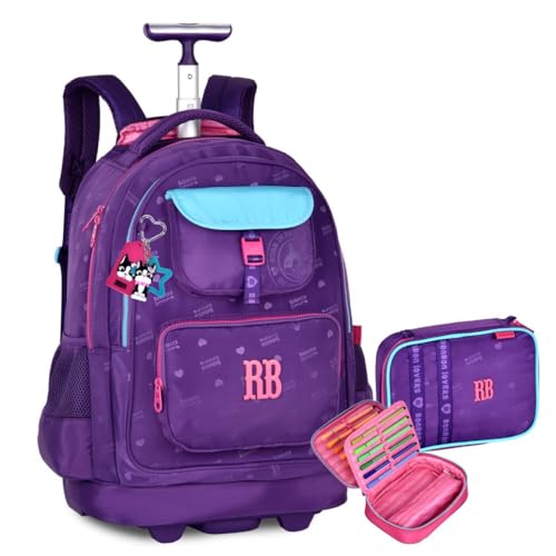 Kit Mochila de Rodinhas e Estojo Box Rebec Bonbon Urban Mix RB Escolar Trabalho Faculdade Roxo