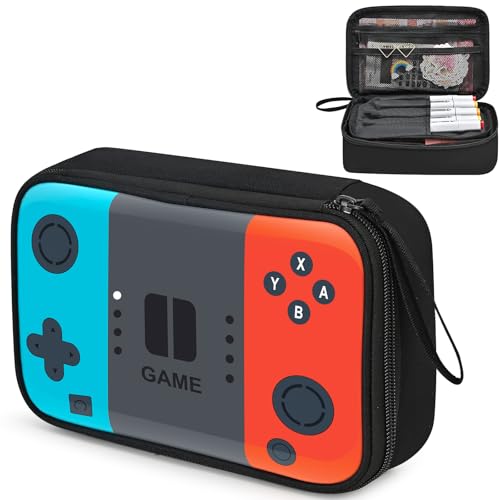 KANOFO Gamer Pencil Case for Boys, Large Cute Pencil Pouch for Kids Teens with Handle, Sturdy School Supplies Marker Pen Organizer, Big Pen Box Pouch Pencil Bag for Art Office Student School Supply