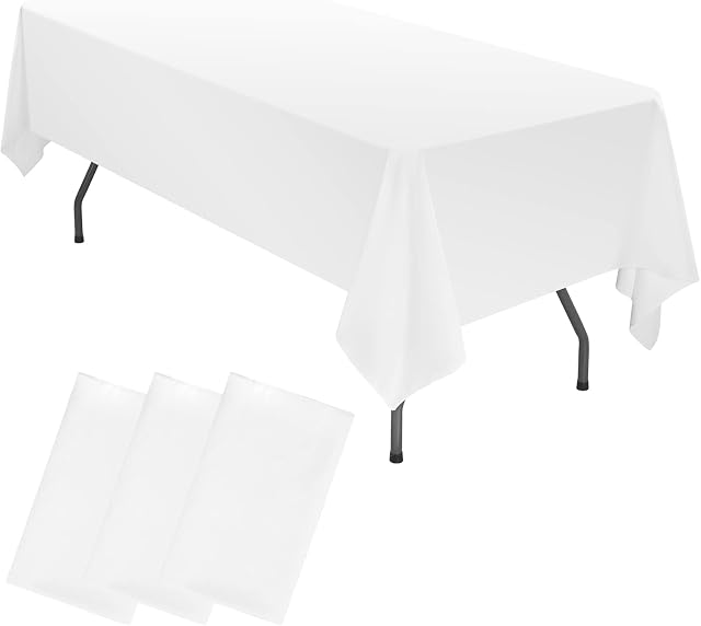 Lumaycens 3 Pack Polyester Tablecloth for 6 Foot Rectangle Tables,60 x102 inch White Polyester Table clothes Table Covers, Washable White Table Cloth for Wedding,Party,Banquet,Restaurant,Buffet Table