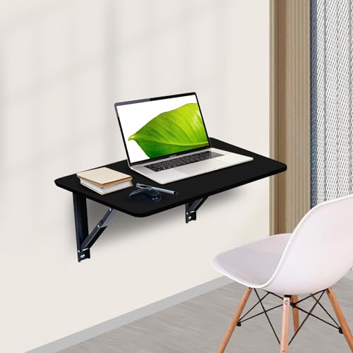 Image of wow craft Engineered Wood Wall Mounted Multipurpose Foldable Table | Study Table, Computer Desk, Work Desk | Black, 24x16 Inch | DIY