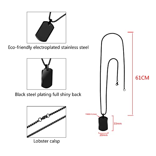 Geoffrey Beene Men's Stainless Steel Engravable Dog Tag Pendant Box Chain Necklace (Black) #TOP3