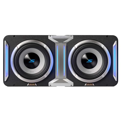 Alpine 2X S2-SB12, 12” PrismaLink™ S-Series Subwoofer Wedge Enclosure - Pair + KTX-LK12 Linking Kit
