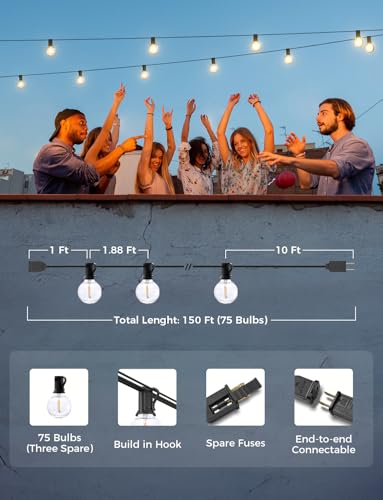 XMCOSY+ Outdoor String Lights, Smart Patio Lights 100Ft Dimmable Outdoor Lights Warm White, 50 G40 LED Bulbs, WiFi String Lights for Outside, Work with Alexa, APP Control, Waterproof Extendable
