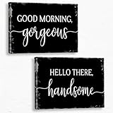 Tizzer Hello Gorgeous Master Bedroom Wall Decor Set of 2, Romantic Farmhouse Couples Bedroom Wall Art Decor, Anniversary Engagement Paintings Prints Gifts for Living Room Home, 11x14 inch- Black