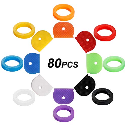80 PCS Key Cap Cover Tags, Key Cap Key Ring Combination Key Identifier Label ID Perfect Coding System to Identify Your Key in 2 Different Style 8 Different Colors