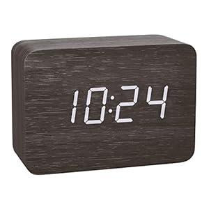 TFA Dostmann Clocco zendergestuurde wekkker, 60.2549.01, in houtlook, met grote LED cijfers, Wekalarm, met binnentemperatuur en datum, zwart, wit/zwart, (l) 100 x (b) 41 x (h) 70mm