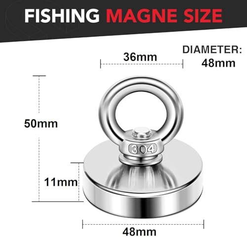 Magnets Vertical ALEAF 1 Piece of 48mm Super Strong Neodymium Fishing Magnets, 60-90 Kgs ...
