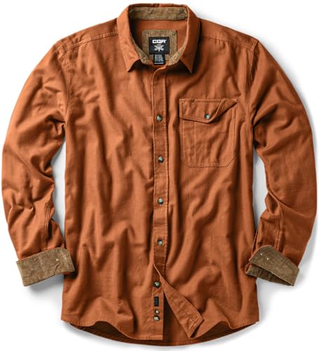 CQR Men's 100% All Cotton Button Down Flannel Shirts, Long Sleeve Brushed Warm Soft Casual Outdoor Plaid Shirt, Corduroy Camel, X-Large Tall