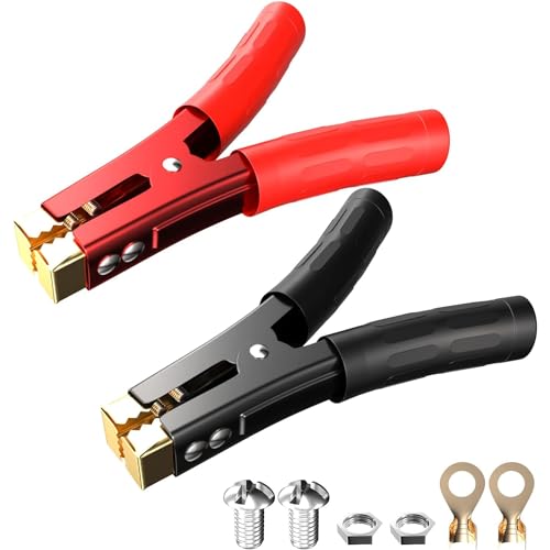 Greluma 2 Piezas 1000A Abrazaderas Cable Puente batería, Pinzas cocodrilo Resistentes, Cables Salto Abrazadera Refuerzo Abrazaderas Cargador batería Coche, Adecuado para Coche,vehículo,Barco