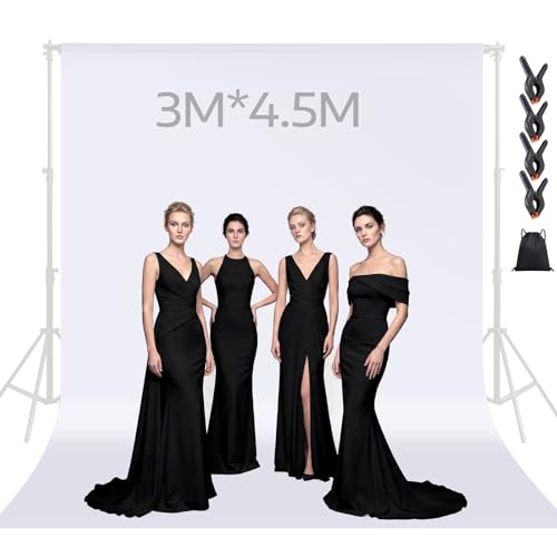 Spardar Foto Hintergrund, 3M X 4.5M Weiß Fotostudio Hintergrund mit 4 Klemmen, Faltbarer Fotohintergrund für Fotografie Video und Studio (Weiß, 3 *...