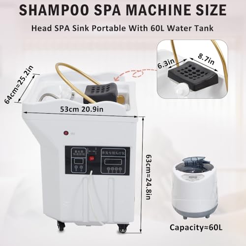 Head Spa Equipment Umywalka na szampon z cyrkulacją wody - duży zbiornik na wodę do mycia włosów, łóżka do masażu, fumigacji i terapii światłem