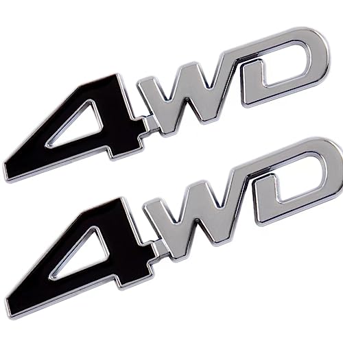 Image of 2PCS 4WD Black /Chrome Aluminum Alloy Auto Trunk Door Fender Bumper Badge Decal Emblem Adhesive Tape Sticker (Black Silver)