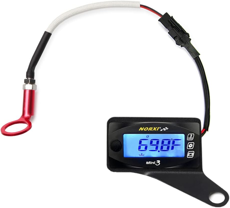 Universal 3in1 Multifunction Gauge (Cylinder Head Thermometer+Voltmeter+Timer) Fahrenheit/Celsius(℉/℃) Engine Temperature Gauge Digital Voltage Meter Clock Multimeter for Motorcycle Car (14mm, Right)