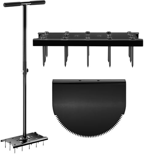 Manual Lawn Aerator Garden Tool, with Half Moon Saw Tooth Hand Edger, Hand Grass Plug Aerators & A Cleaning Tool, Coring Aeration Tools for Gardening, Soil Compaction, Lawn Yard Care, Patented Black
