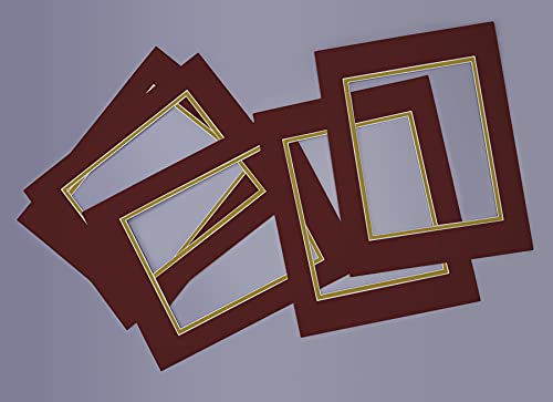 Golden State Art, 11x14 Double Mats for 8x10 - for Photos, Pictures, Frames - Acid-Free, 5 Pack, Maroon Over Old Gold