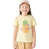 [ever closet] Tシャツ キッズ 子供 女の子 半袖 綿100％ [ イエロー 100 ] ハーフスリーブシャツ 肩開き 夏服 通園 通学 普段着 子供服 キッズ服 エバークローゼット