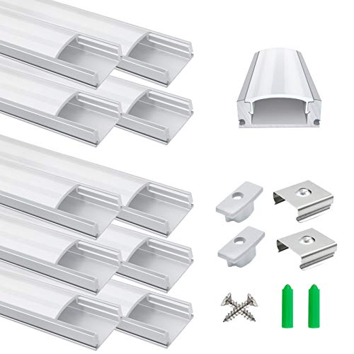 LightingWill Aluminum Channel 3.3ft/1Meter Silver U-Shape LED Diffuser With Milky White Cover, End Caps and Mounting Clips Aluminum Extrusion For LED Strip Lights U02
