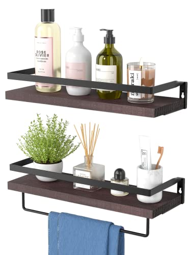 Amada Homefurnishing Floating Shelves, Wall Shelf With Towel Bar For Bathroom/Kitchen/Bedroom/Living Room, Storage Shelf Set Of 2, Brick Red - Amfs04 #TOP6