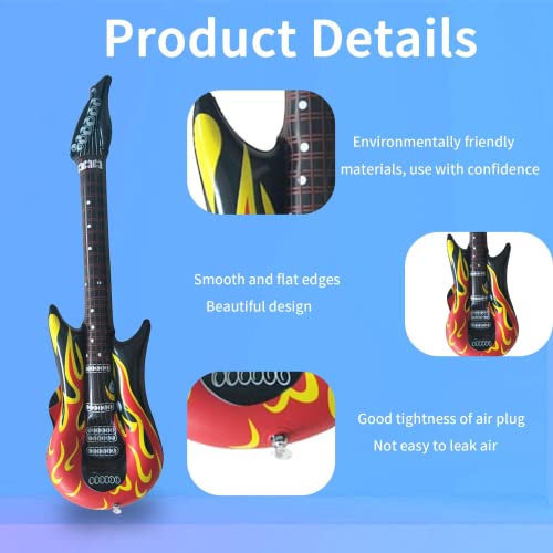 35 Inch Inflatable Guitar Rock Flame Design Inflatable Guitars Toys Rock Star Fancy Dress Kids Instruments Party Blow Up Guitar for 80s 90s Themed Carnival Parties Accessories Karaoke Decorations - Image 7