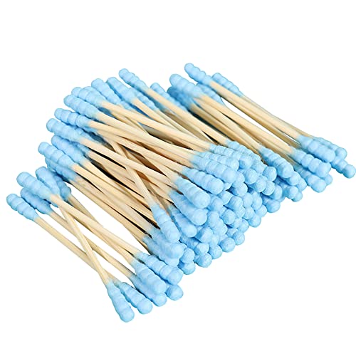 FSSTUD 200 hisopos de algodón de doble cabeza en espiral, cabezales de algodón para limpieza de oídos, bastoncillos de algodón removedor de maquillaje, puntas de algodón para cosméticos, color azul