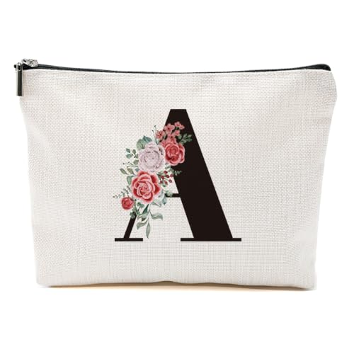 Rose Letter Initial A Makeup Bags for Women Bridesmaid, Wedding Gifts