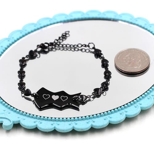 Image of 3pc Puzzle Heart Pieces Bracelets for Women Adjustable Stainless Steel Black Heart Link Bracelet for Sisters Friend Family Friendship Gifts YA4838