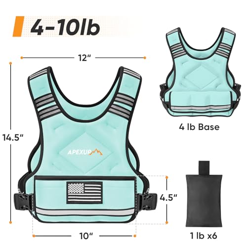 Image of APEXUP Adjustable Weighted Vest, 4-10lb /12-18lb /20-32lb Vest with 6 Ironsand Weights and Large Pocket, Weight Vest for Men Women Strength Training, Running, Walking