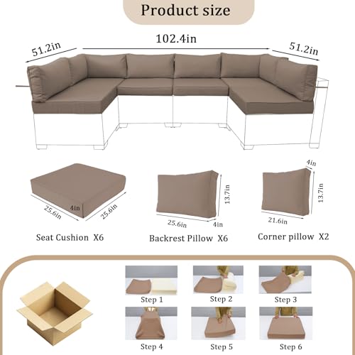 14 Pieces Outdoor Sectional Replacement Cushions for Patio…