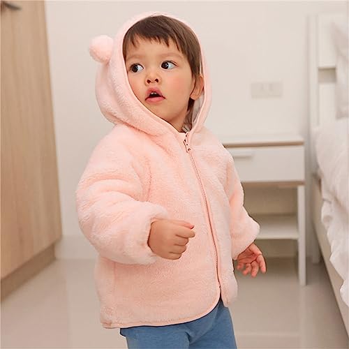 Toddler Girls Boys Autumn Winter Long Sleeve Thick Solid Color Plush Zipper Hooded Coat For 0 To 3 Jackets For Girls2