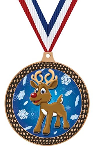 Reindeer with Snowflakes Starfire Medals and Trophies, 2.5" Bronze Reindeer Medal Awards
