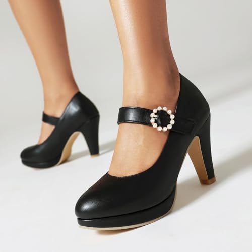 Image of ForeMode Fashion Women T-Strap High Heels Bow Platform Round Toe Pumps Leather Summer Sweet Shoes