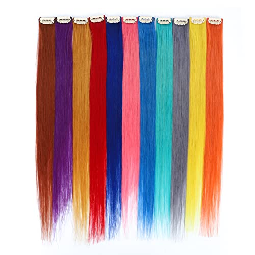 Colored Clip In Hair Extensions 100% Real Human Hair 18 Inch, Yellow Clip In Remy Hair Extensions Clip In Human Hair, Straight Highlights Clip In Hair Extensions For Kids Girls Women 6 Pieces #TOP7
