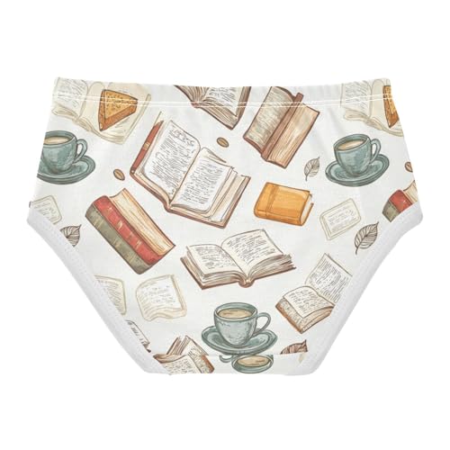 ZZKKO Retro Literary Style Books Girls Underwear Toddler Panties for Girls Comfort Brief Size 2T-8Y2