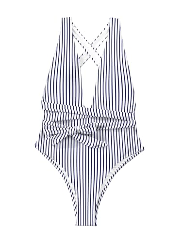 Image of Lilosy Sexy Tie Criss Cross Plunge One Piece Thong Swimsuit High Cut Brazilian Bathing Suit