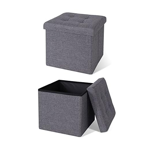 dibea SO00456, hopfällbar sittpall, linne, 40 L, kub 38 x 38 x 38 cm grå, max 300 kg